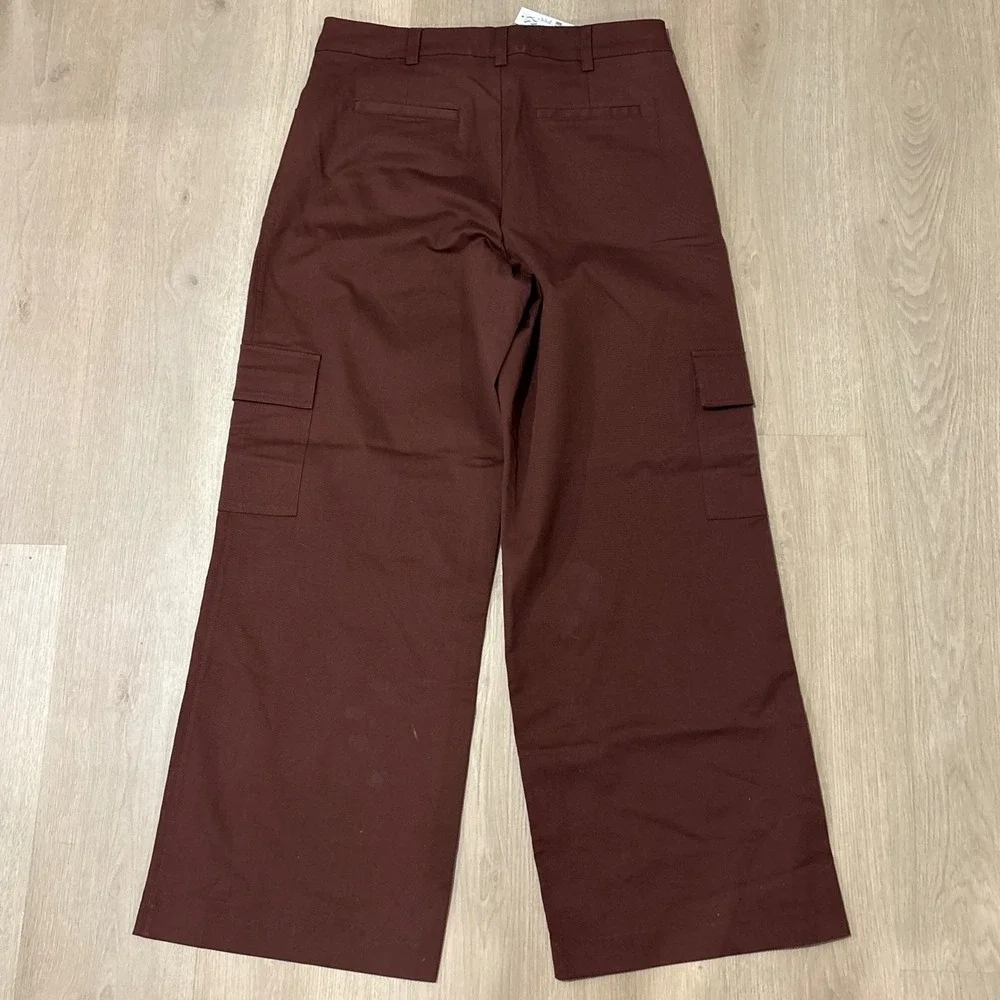 New York & Company Brown Wide Leg Cargo Pants High Rise Size L Career NWT - Picture 8 of 12